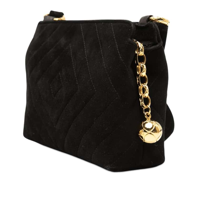 Chanel CC Diamond Quilted Suede Crossbody Black Leather Very good condition - Back View