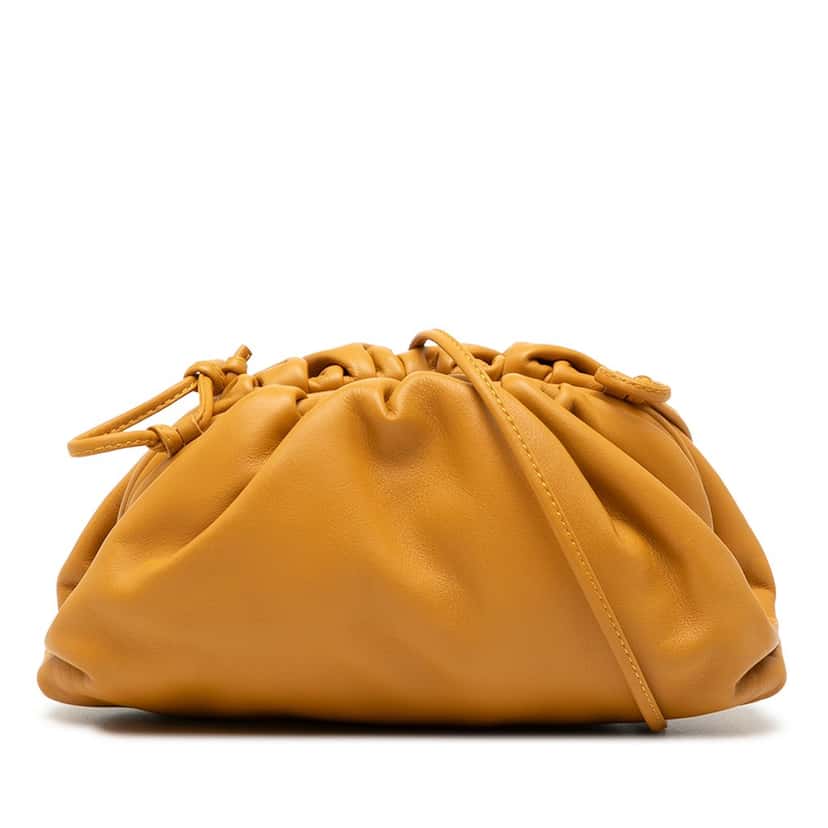 Bottega Veneta Lambskin The Mini Pouch Crossbody Brown Leather Very good condition - Front View