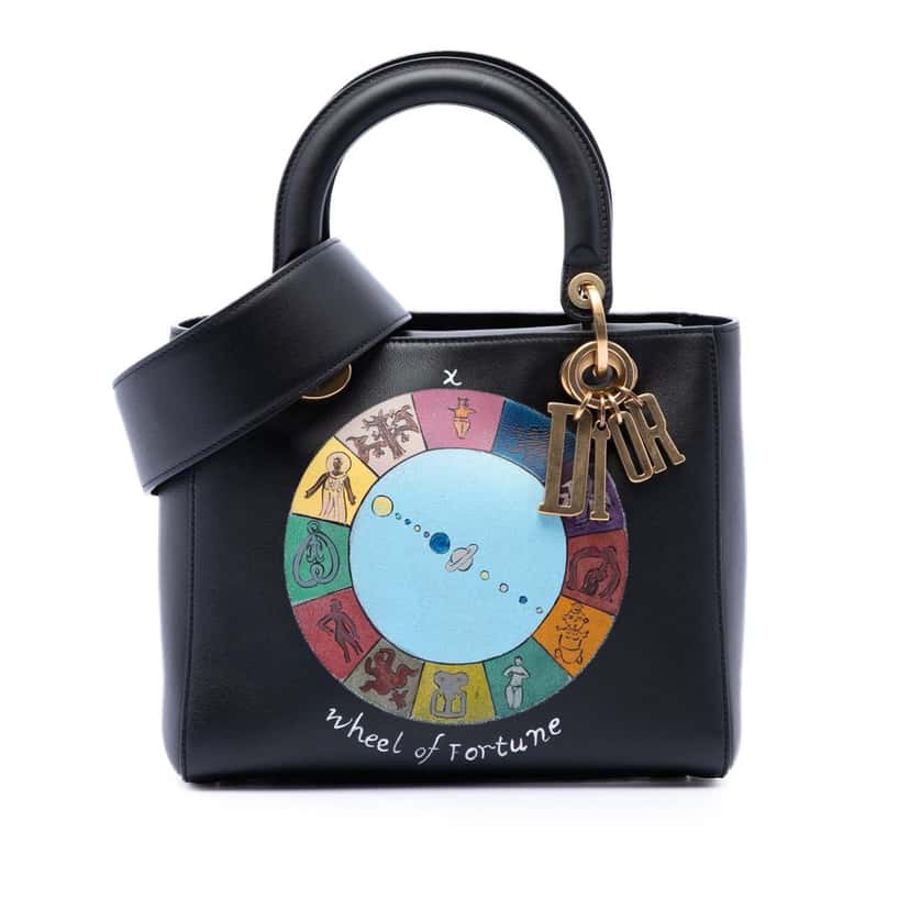 Dior Medium Calfskin Wheel of Fortune Tarot Lady Dior Black Leather Very good condition - Front View