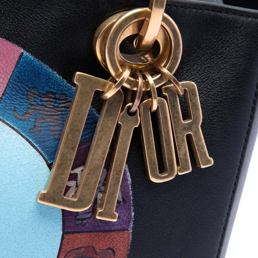 Dior Medium Calfskin Wheel of Fortune Tarot Lady Dior Black Leather Very good condition - Box View