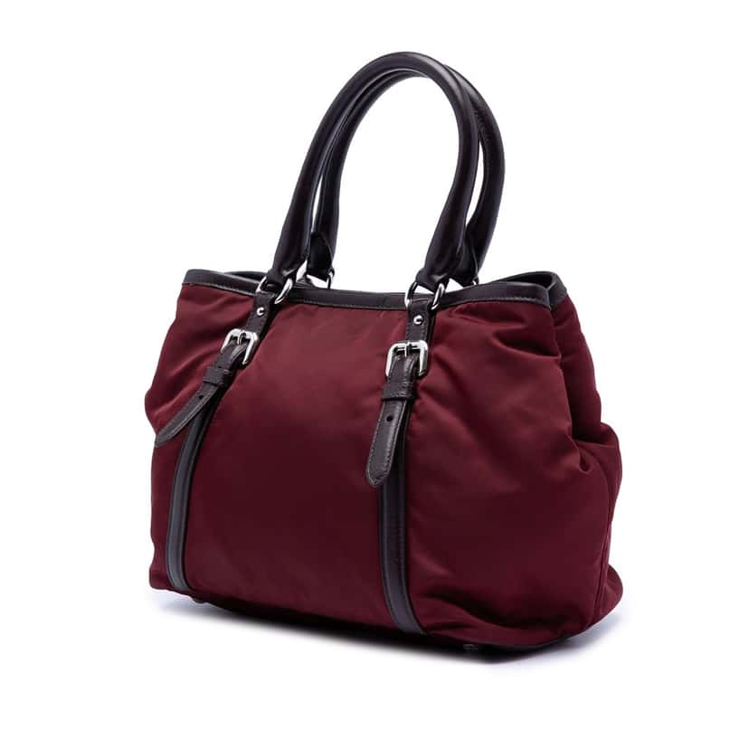 Prada Vitello Daino Trimmed Tessuto Satchel Red Very good condition - Back View