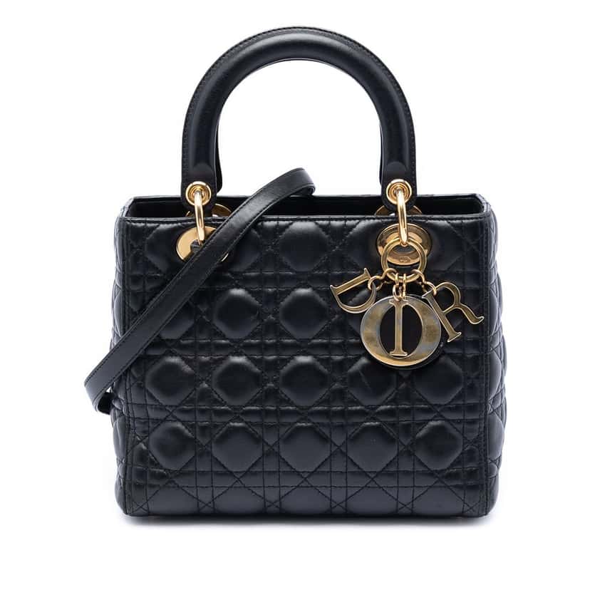 Dior Medium Lambskin Cannage Lady Dior Black Leather Very good condition - Front View
