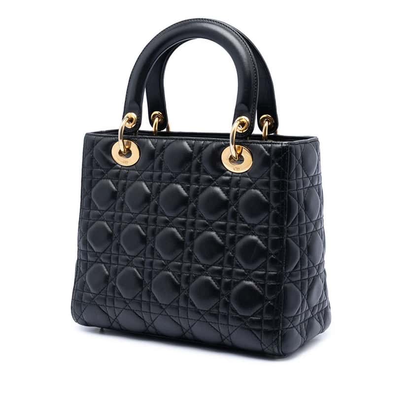Dior Medium Lambskin Cannage Lady Dior Black Leather Very good condition - Back View