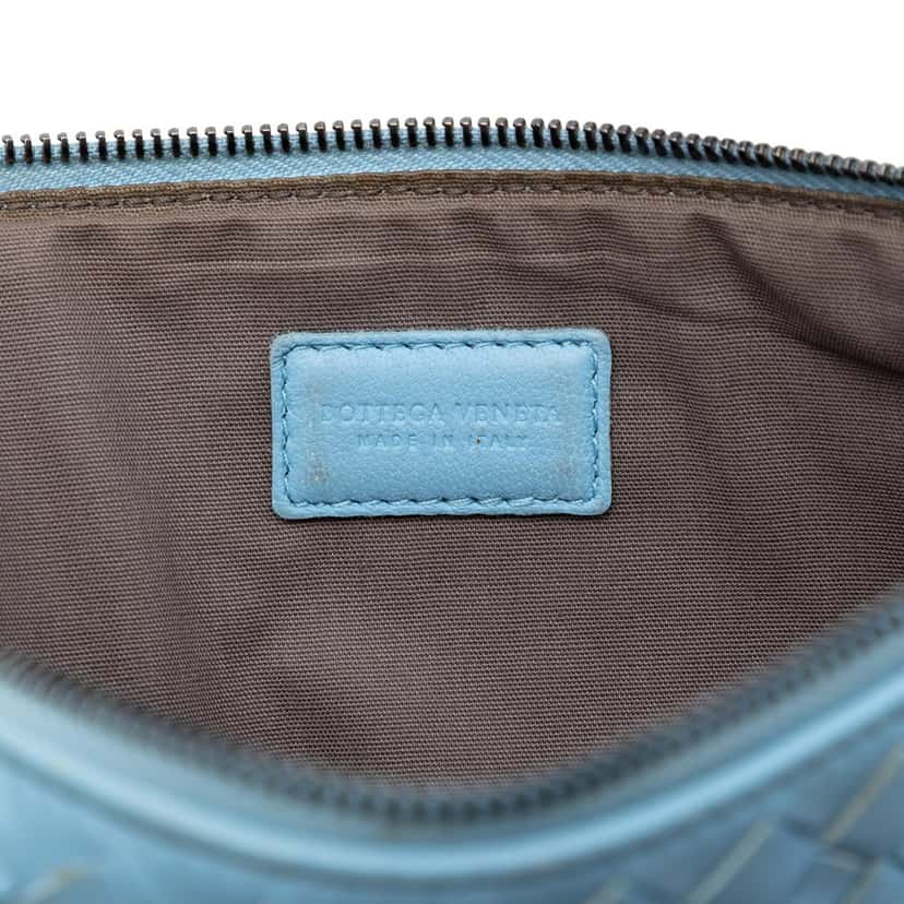 Bottega Veneta Small Nappa Intrecciato Zip Pouch Blue Leather Very good condition - Box View