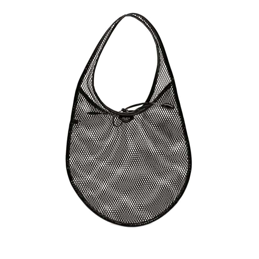 ALAÏA Patent Trimmed Mesh Fishnet Hobo Black Very good condition - Front View