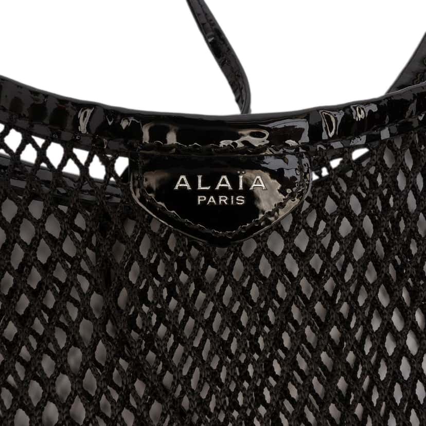 ALAÏA Patent Trimmed Mesh Fishnet Hobo Black Very good condition - Box View