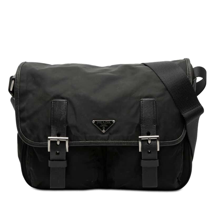 Prada Tessuto Double Buckle Messenger Bag Black Very good condition - Front View