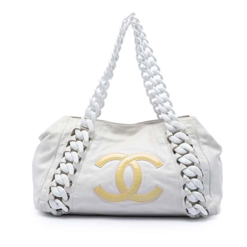 Chanel Calfskin Modern Chain Rhodoid East West Tote White Leather Very good condition - Front View