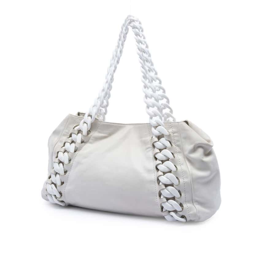 Chanel Calfskin Modern Chain Rhodoid East West Tote White Leather Very good condition - Back View