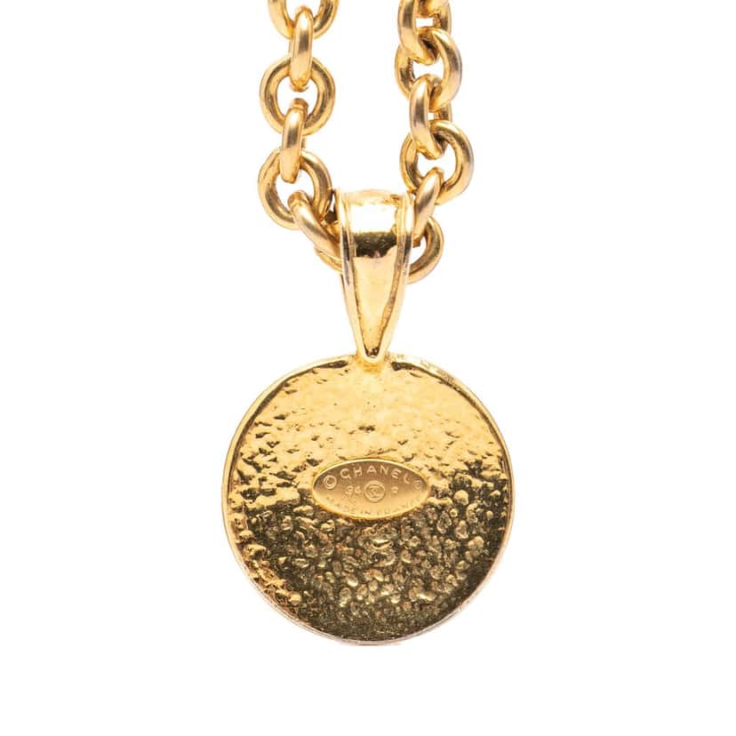 Chanel CC Gold Plated Round Pendant Necklace Gold Metal Very good condition - Inside View