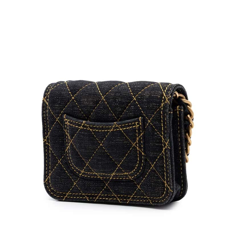 Chanel Mini Quilted Denim Double You Card Holder with Chain Blue Very good condition - Back View