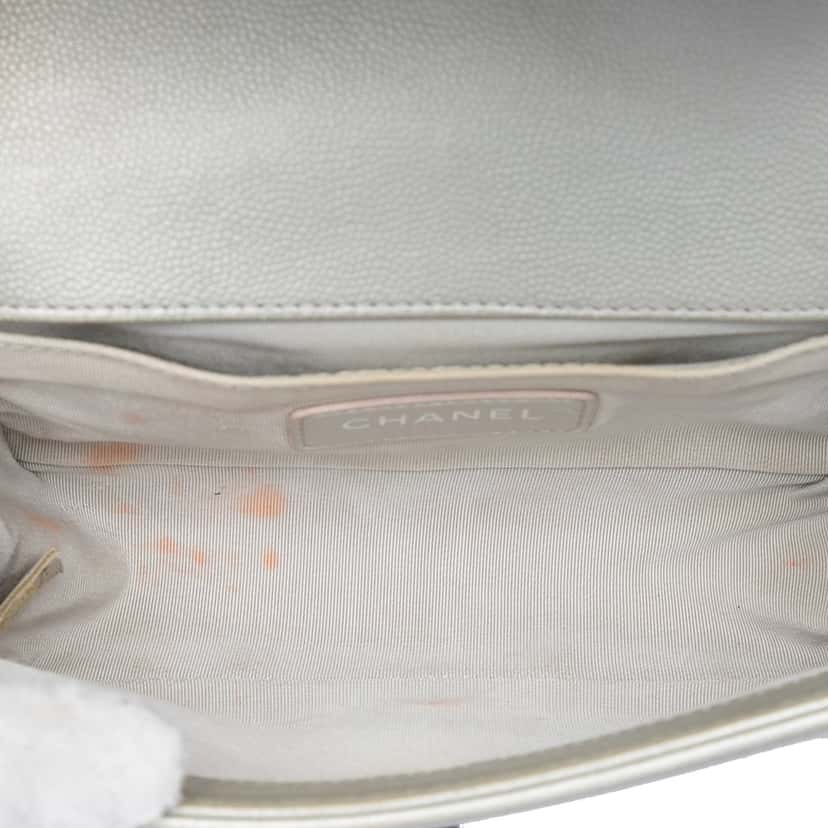 Chanel Small Quilted Metallic Caviar Boy Flap Silver Leather Very good condition - Model View