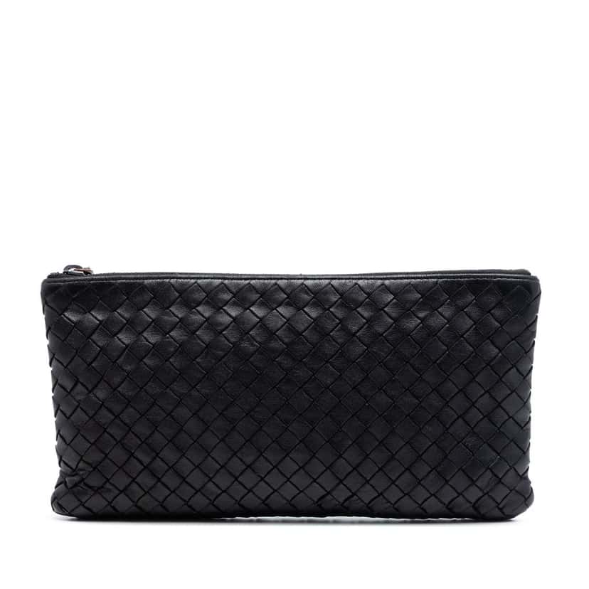 Bottega Veneta Nappa Intrecciato Zip Pouch Black Leather Very good condition - Front View