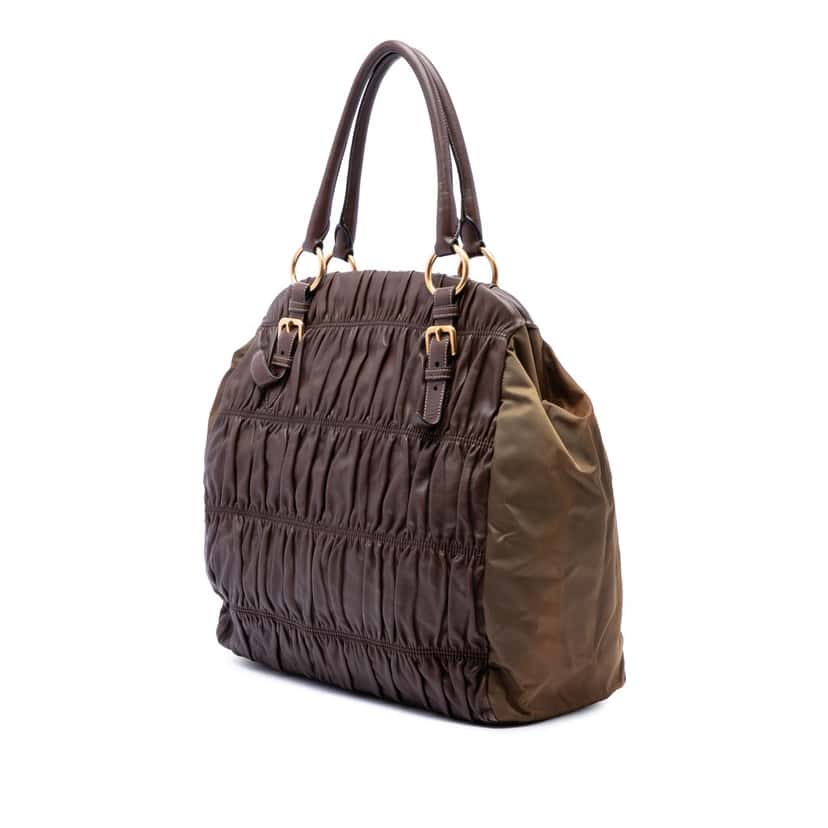 Prada Nappa Gaufre and Tessuto Tote Brown Leather Very good condition - Back View