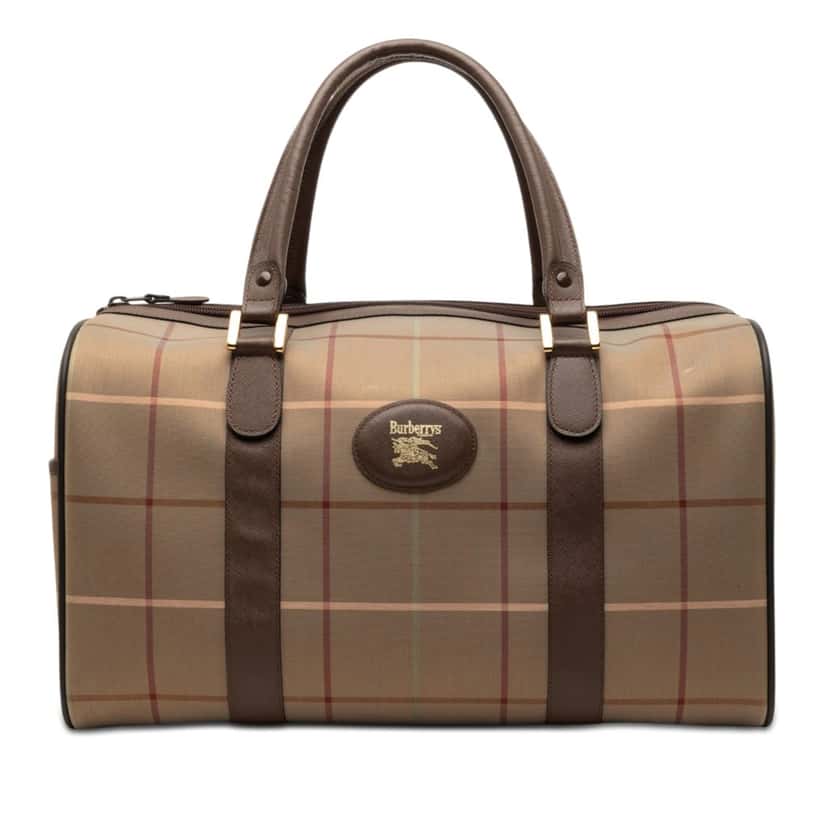Burberry Vintage Check Canvas Boston Bag Brown Very good condition - Front View