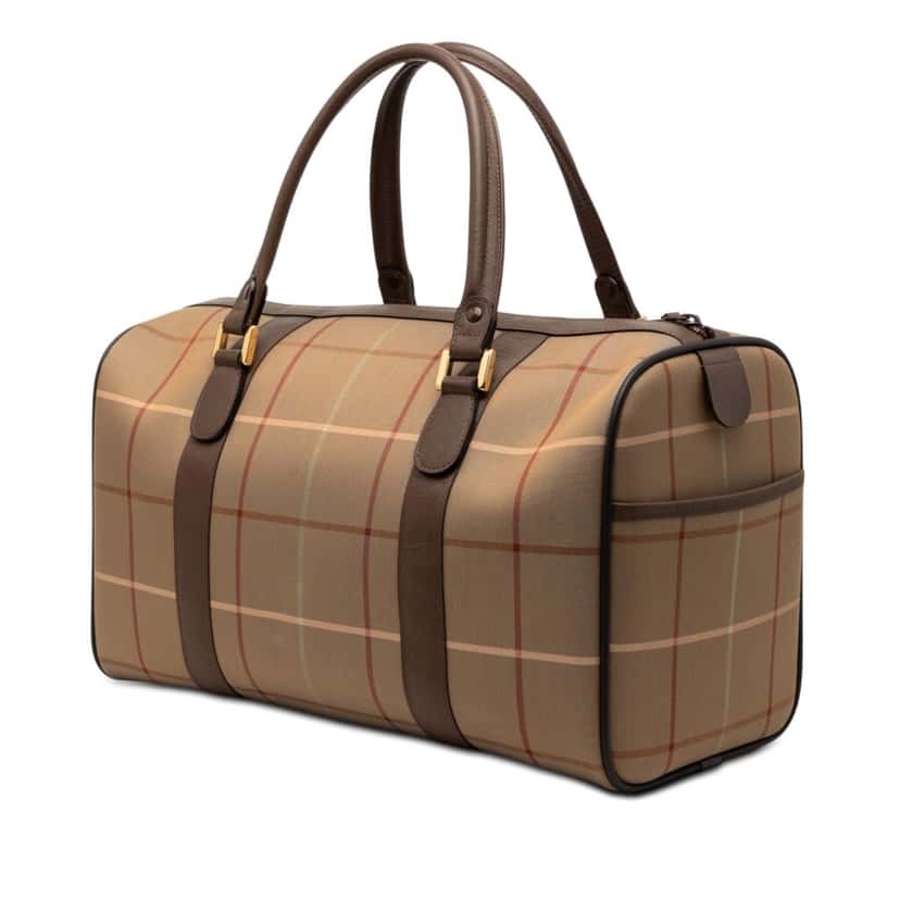 Burberry Vintage Check Canvas Boston Bag Brown Very good condition - Back View