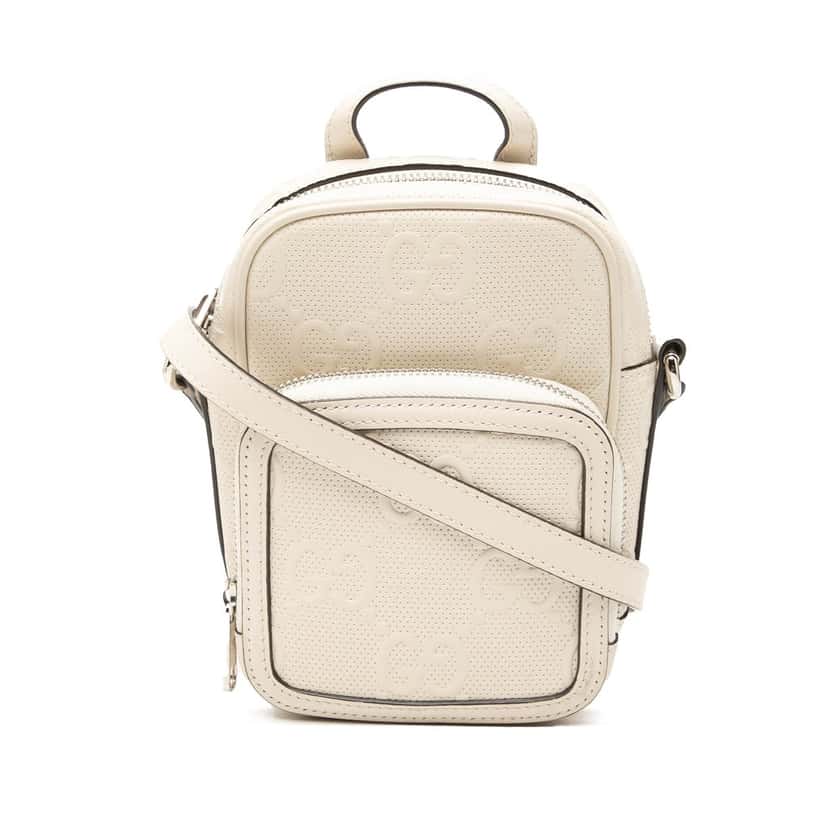 Gucci Mini GG Embossed Perforated Calfskin Satchel White Leather Very good condition - Front View
