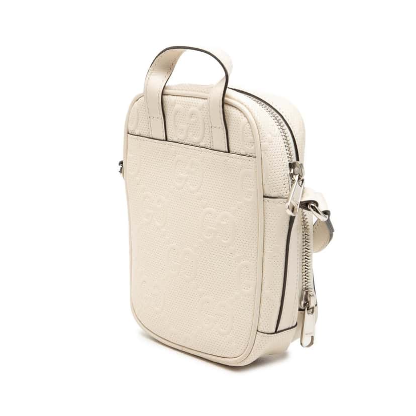 Gucci Mini GG Embossed Perforated Calfskin Satchel White Leather Very good condition - Back View
