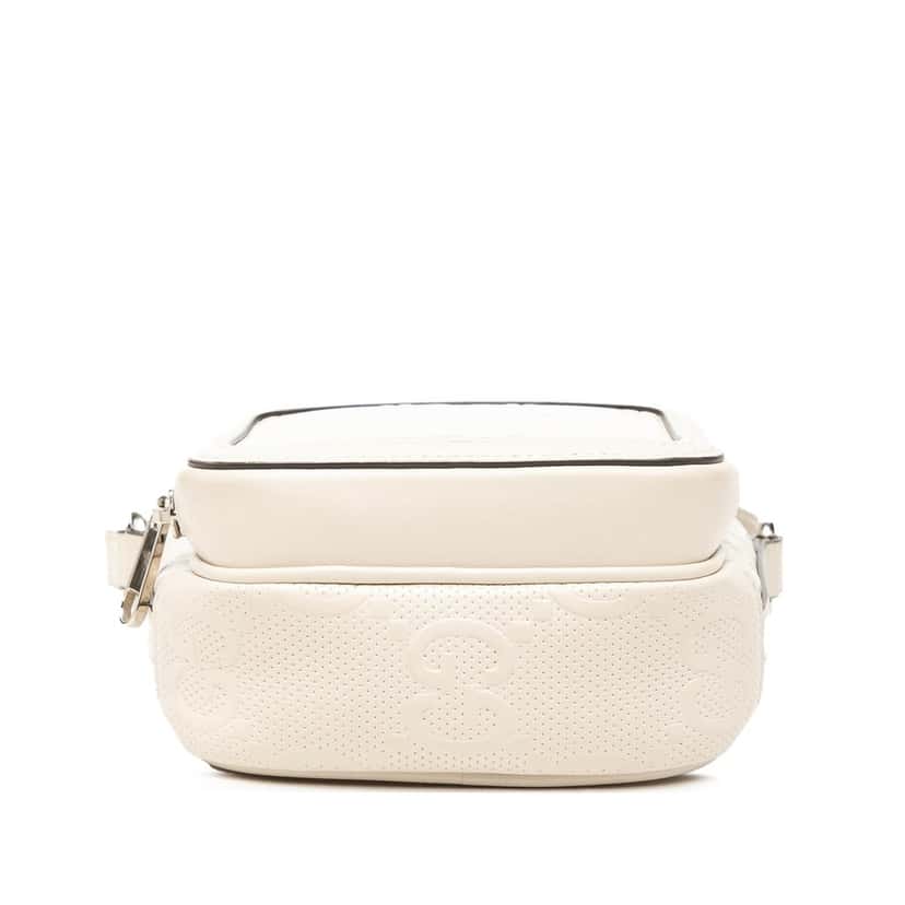 Gucci Mini GG Embossed Perforated Calfskin Satchel White Leather Very good condition - Inside View