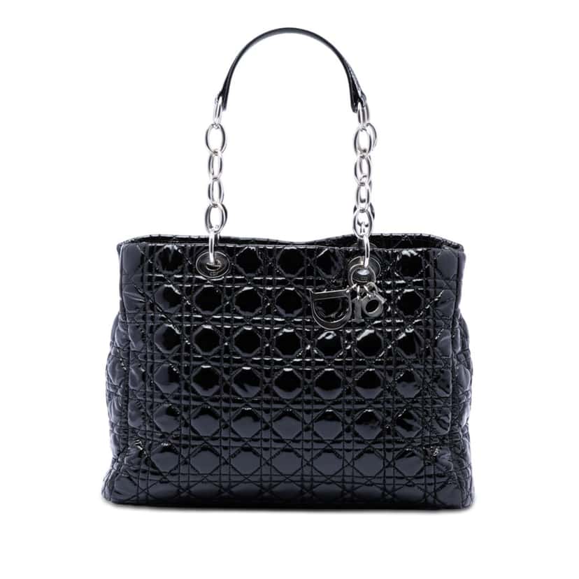 Dior Large Patent Cannage Lady Dior Soft Shopping Tote Black Leather Very good condition - Front View