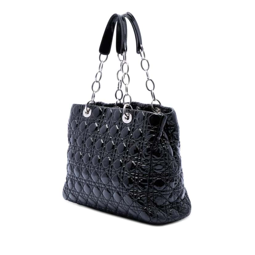 Dior Large Patent Cannage Lady Dior Soft Shopping Tote Black Leather Very good condition - Back View