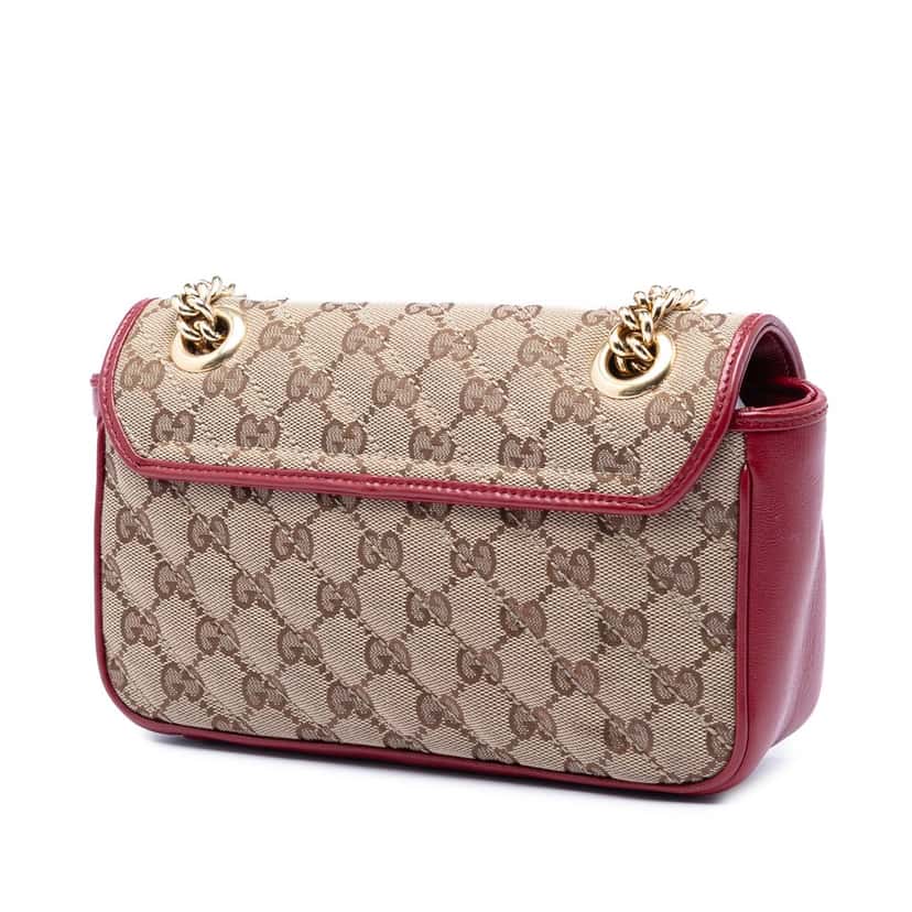 Gucci Small GG Marmont Matelasse Diagonal GG Canvas and Leather Shoulder Bag Beige Very good condition - Back View