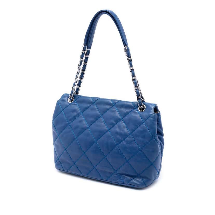 Chanel Small Quilted Calfskin Love Me Tender Flap Blue Leather Very good condition - Back View