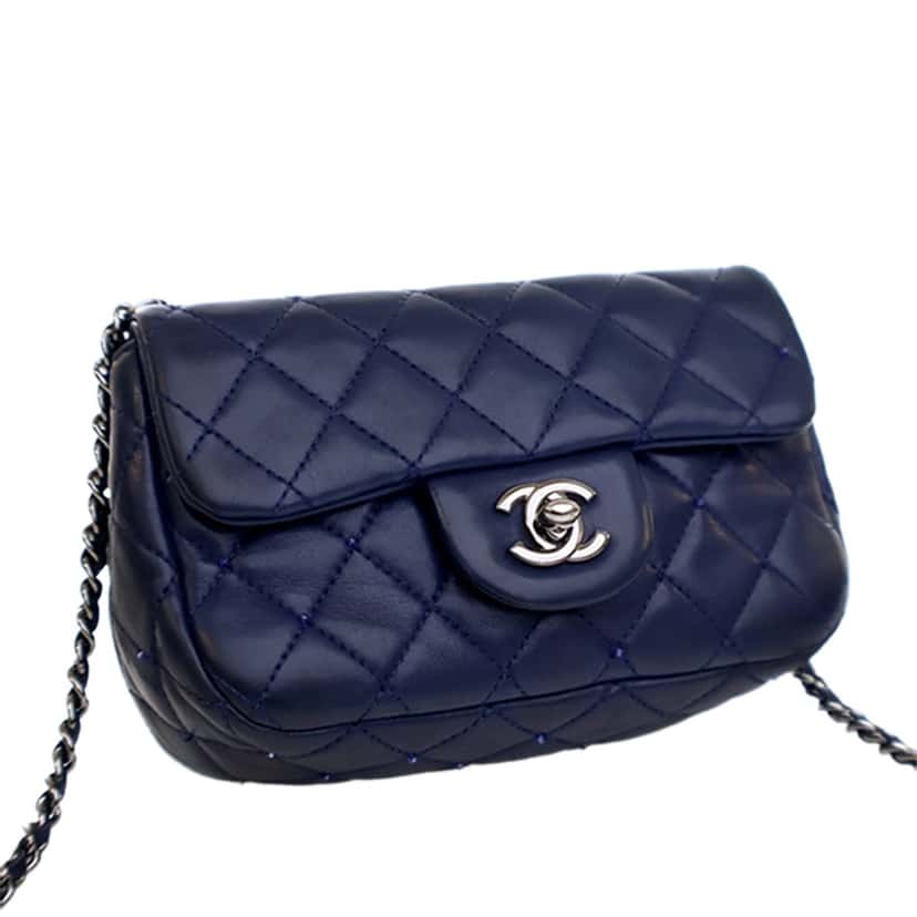 Chanel Mini Rectangular Classic Lambskin Crystal Single Flap Blue Leather Very good condition - Inside View