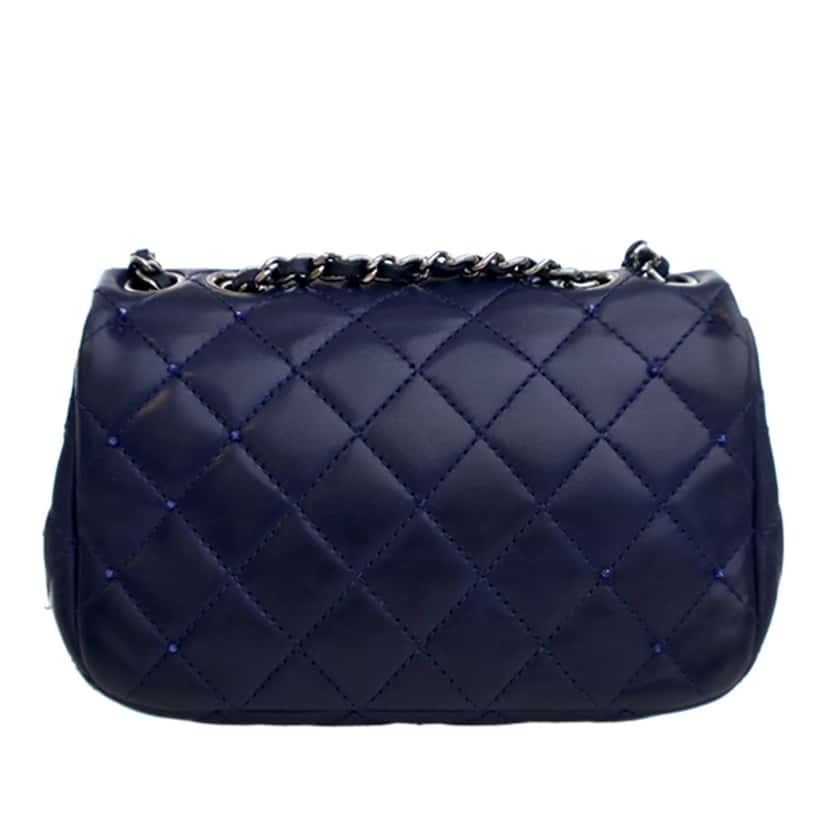 Chanel Mini Rectangular Classic Lambskin Crystal Single Flap Blue Leather Very good condition - Model View