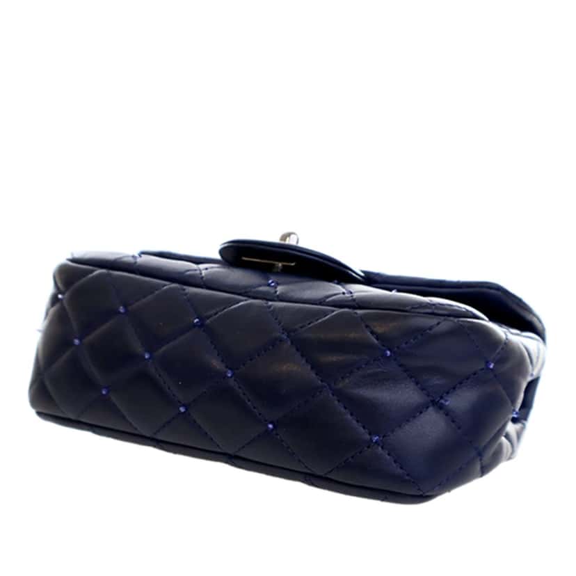 Chanel Mini Rectangular Classic Lambskin Crystal Single Flap Blue Leather Very good condition - Box View