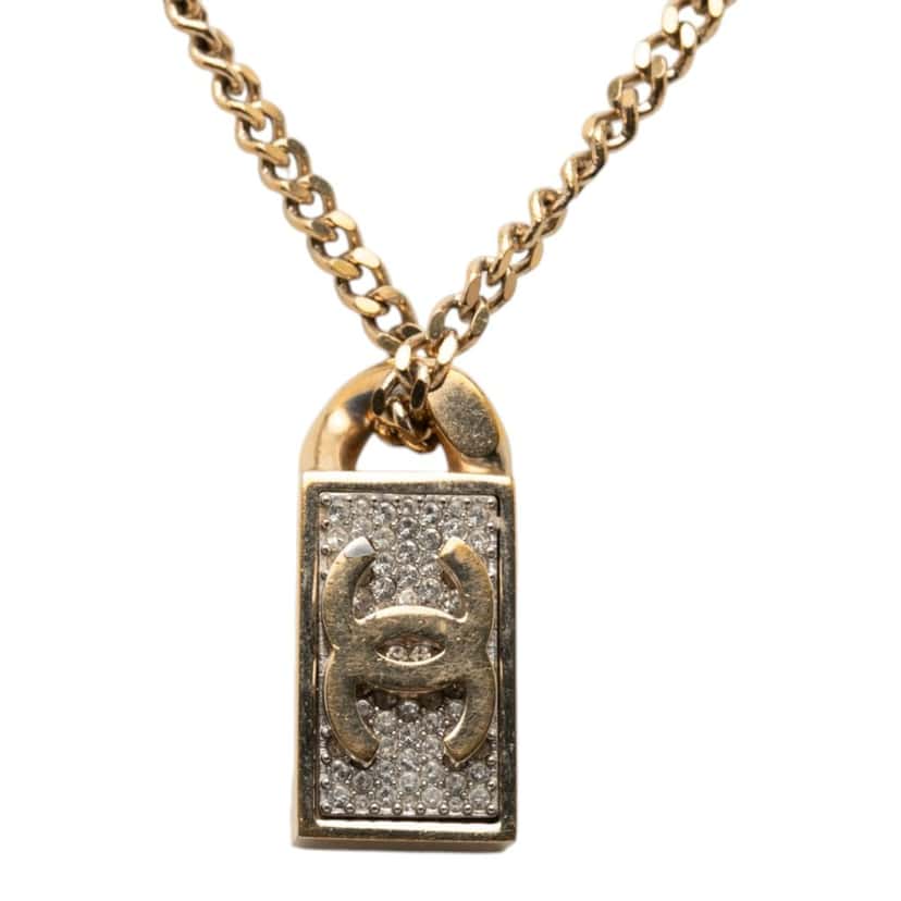 Chanel CC Gold Plated Strass Necklace Pendant Gold Metal Very good condition - Back View
