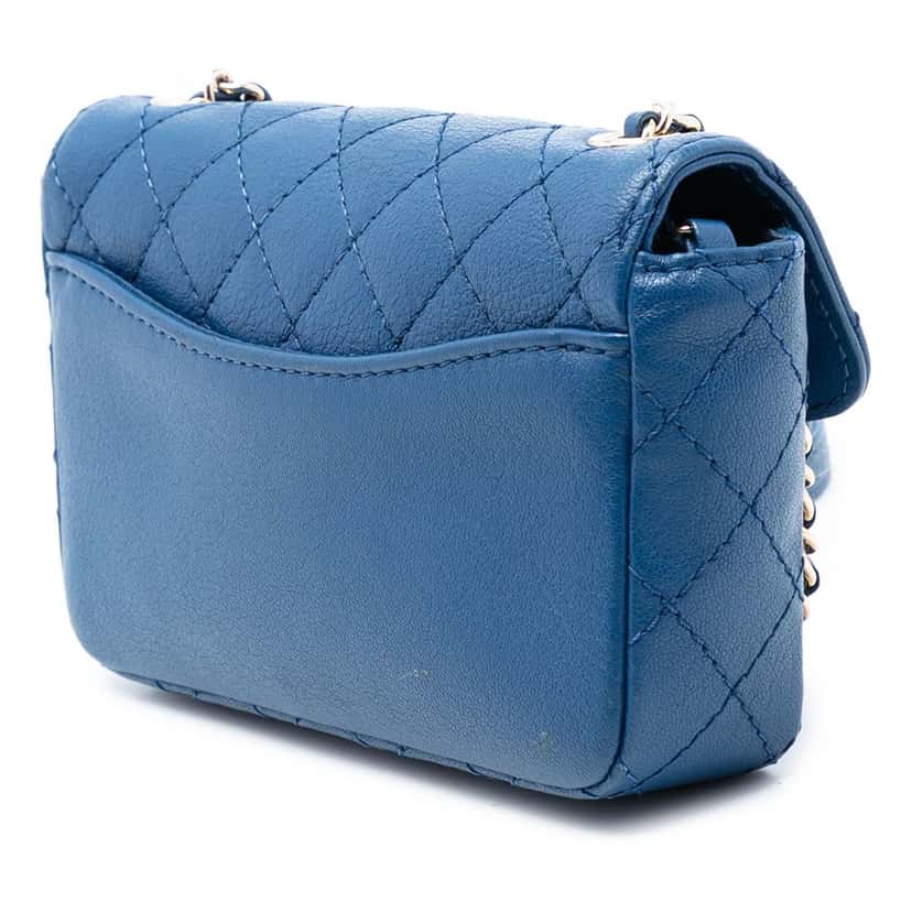 Chanel Mini Quilted Goatskin Coco Curve Flap Blue Leather Never worn, with tag - Back View