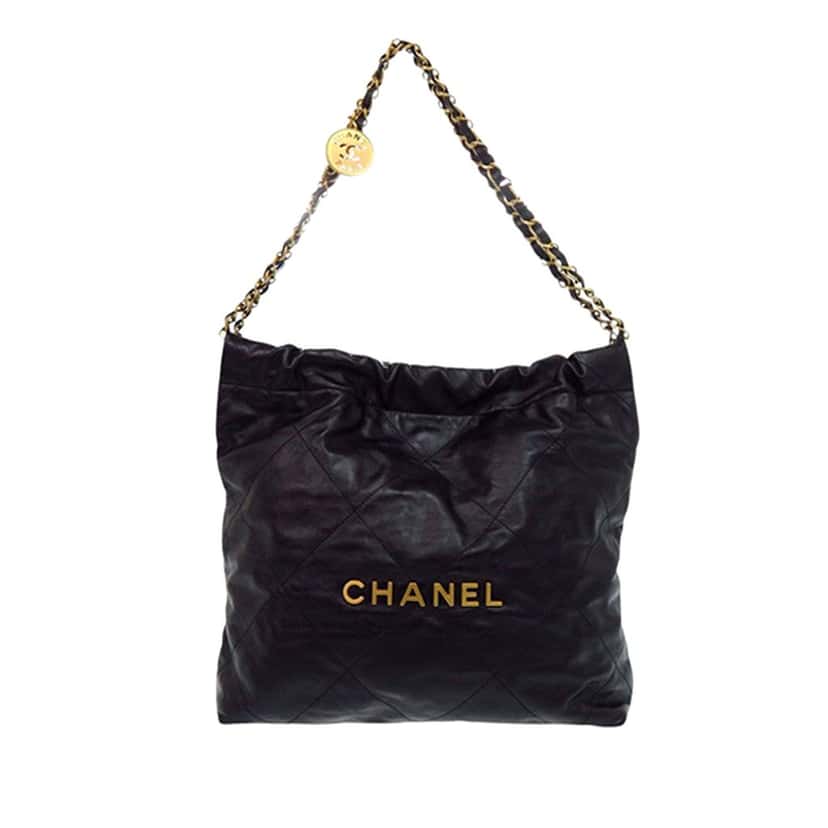 Chanel Small Quilted Shiny Calfskin 22 Handbag Black Leather Very good condition - Front View