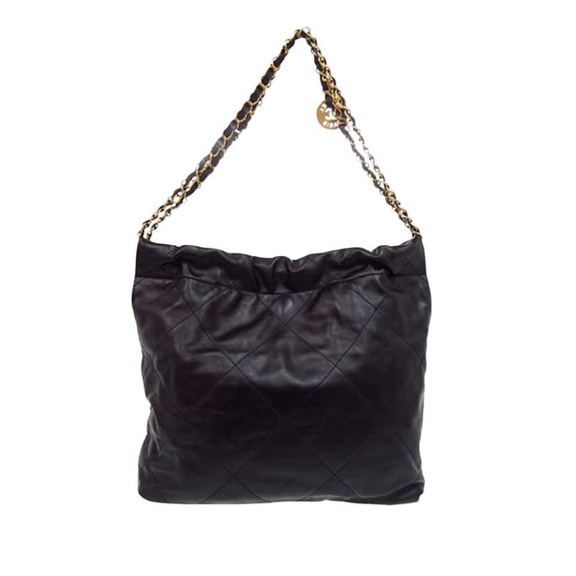 Chanel Small Quilted Shiny Calfskin 22 Handbag Black Leather Very good condition - Back View