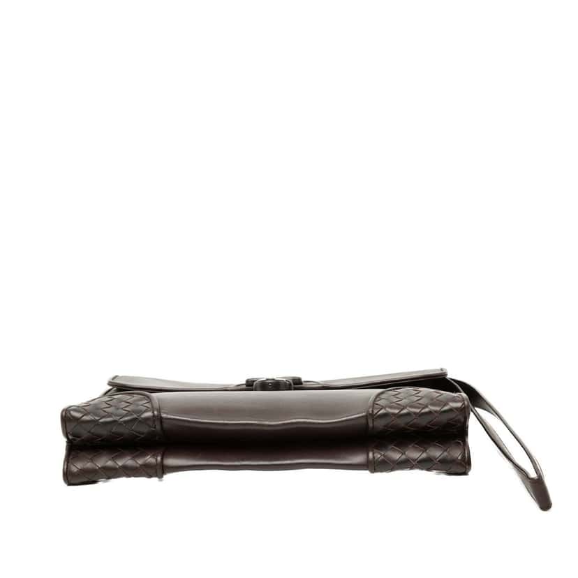 Bottega Veneta Intrecciato Trimmed Leather Clutch Brown Leather Very good condition - Inside View