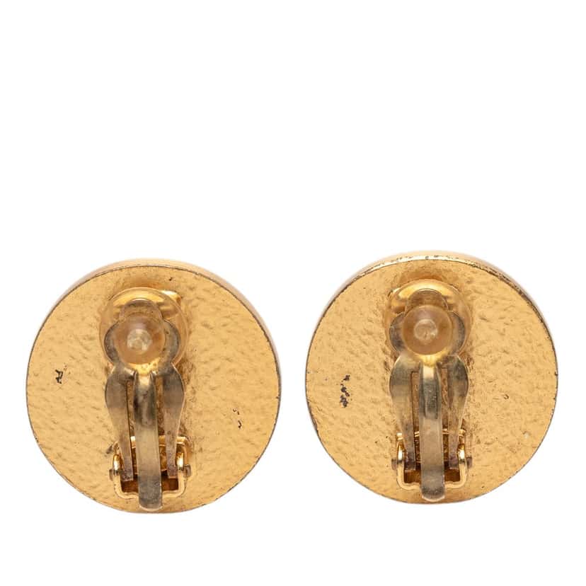 Chanel CC Gold Plated and Enamel Button Clip On Earrings Black Very good condition - Back View