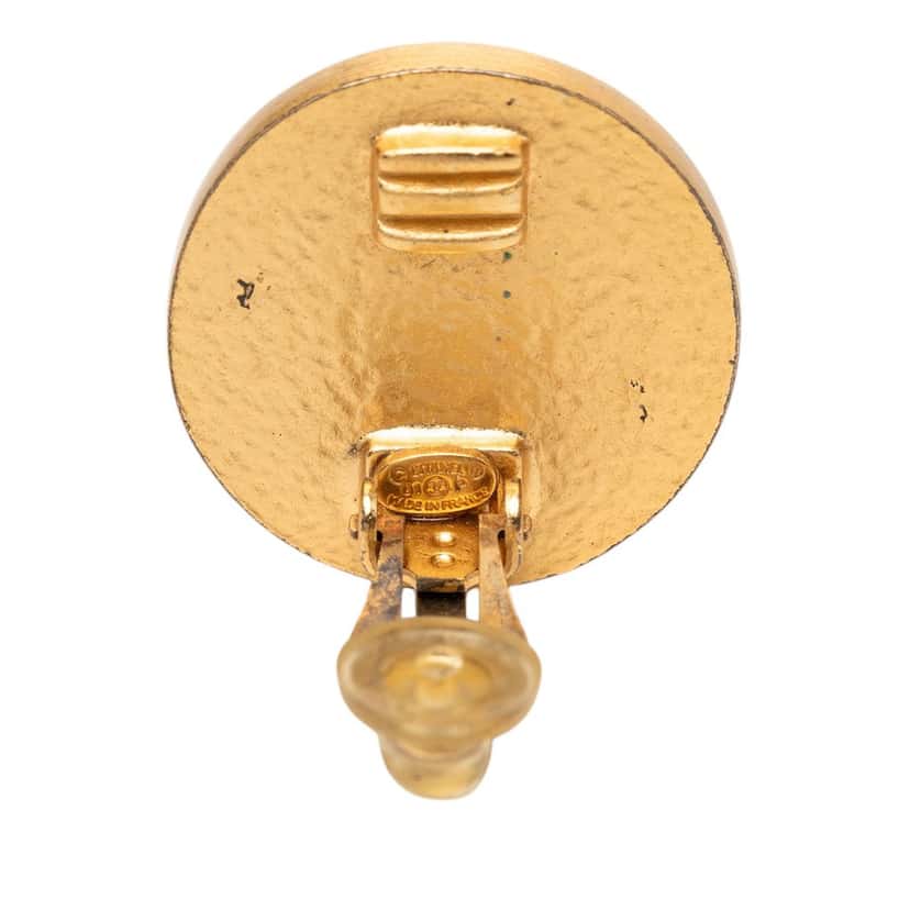 Chanel CC Gold Plated and Enamel Button Clip On Earrings Black Very good condition - Inside View