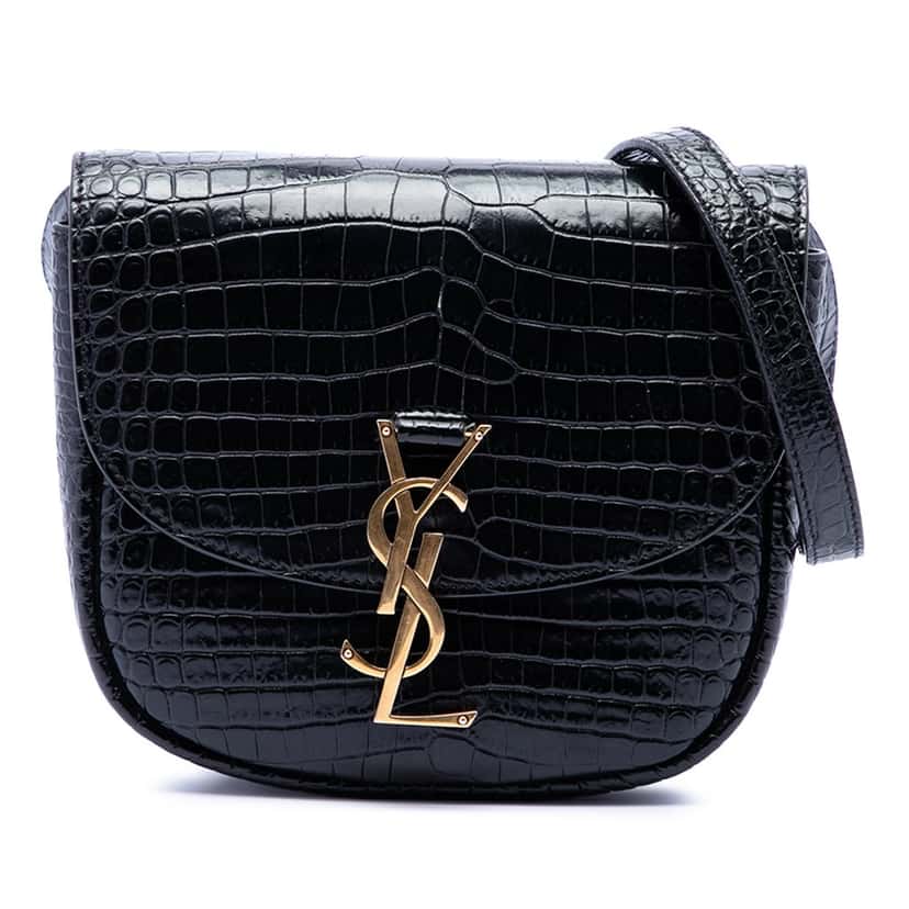 Saint Laurent Small Croc Embossed Monogram Kaia Crossbody Black Leather Very good condition - Front View