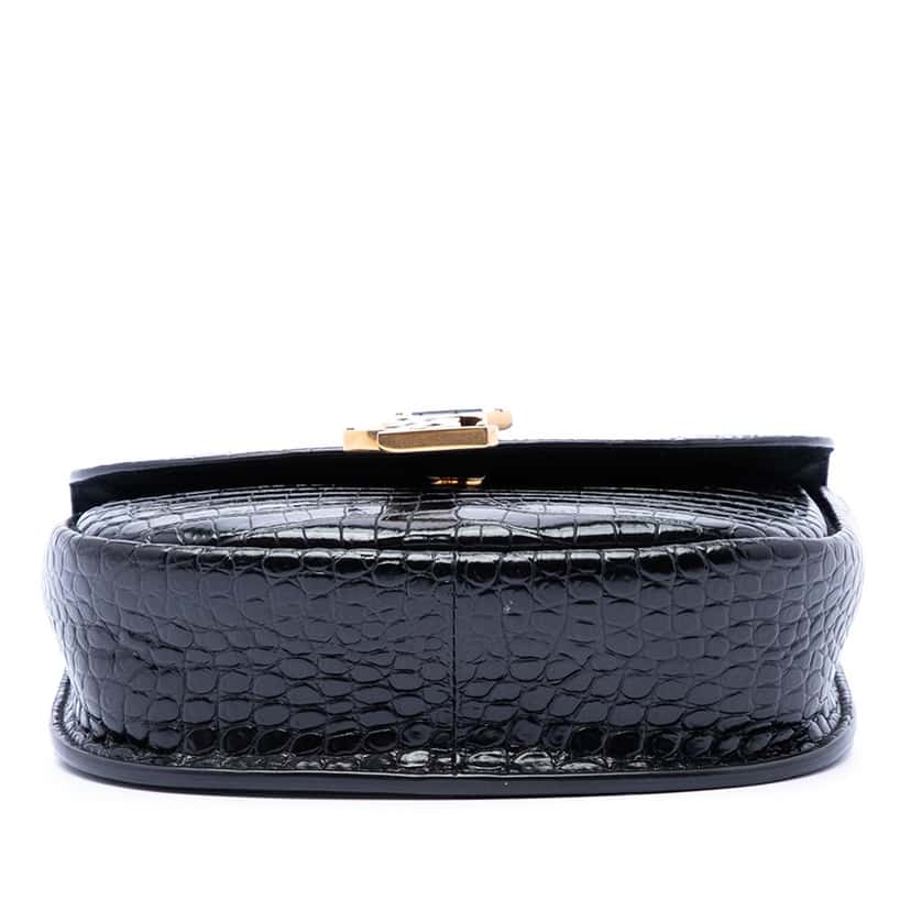 Saint Laurent Small Croc Embossed Monogram Kaia Crossbody Black Leather Very good condition - Inside View