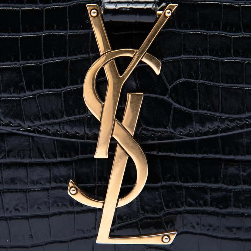 Saint Laurent Small Croc Embossed Monogram Kaia Crossbody Black Leather Very good condition - Box View