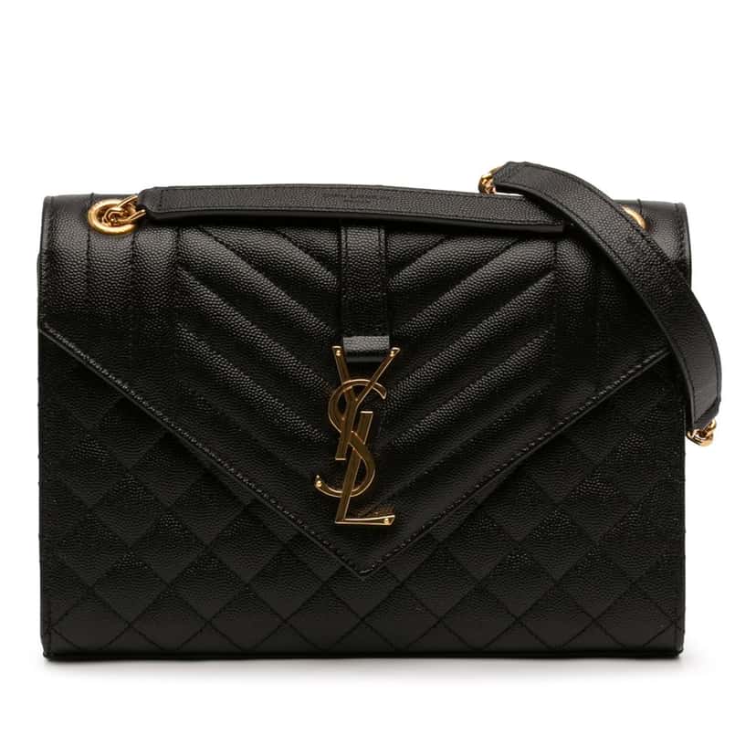 Saint Laurent Medium Grain De Poudre Triquilt Monogram Envelope Bag Black Leather Very good condition - Front View
