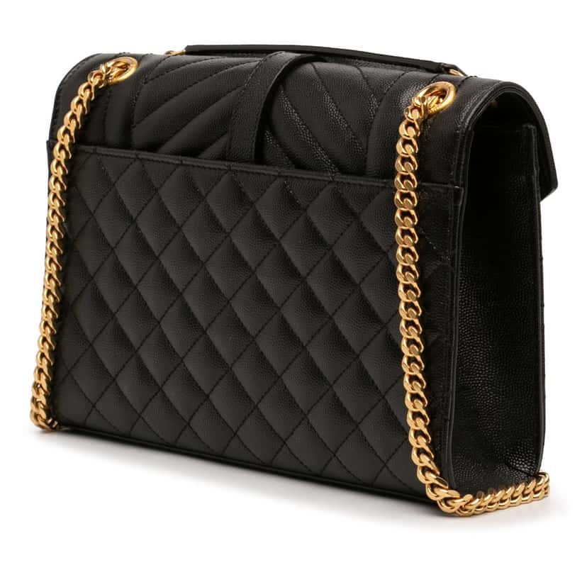 Saint Laurent Medium Grain De Poudre Triquilt Monogram Envelope Bag Black Leather Very good condition - Back View