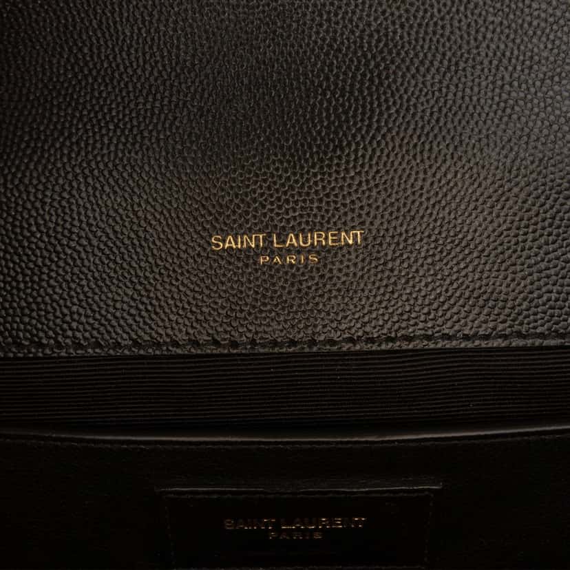 Saint Laurent Medium Grain De Poudre Triquilt Monogram Envelope Bag Black Leather Very good condition - Box View