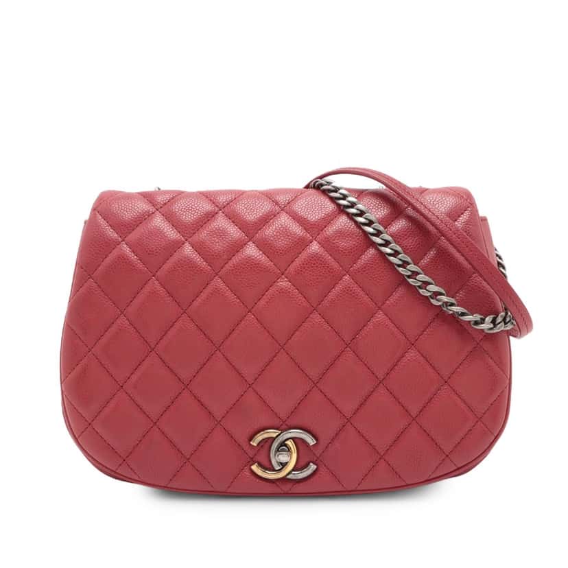 Chanel Medium Quilted Caviar Casual Pocket Flap Red Leather Very good condition - Front View