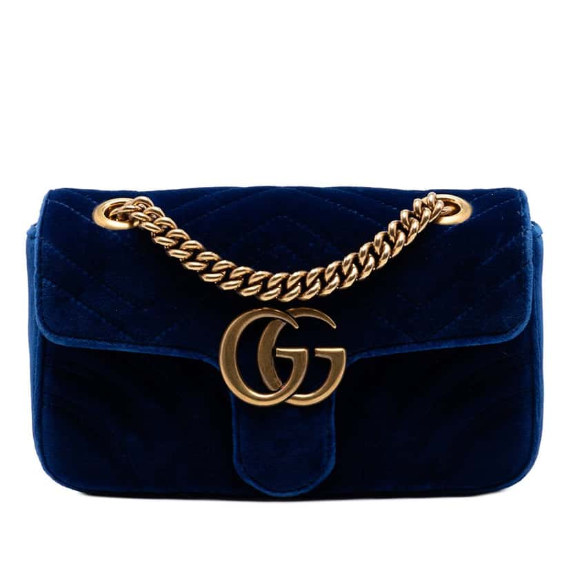 Gucci Small GG Marmont Matelasse Velvet Shoulder Bag Blue Very good condition - Front View