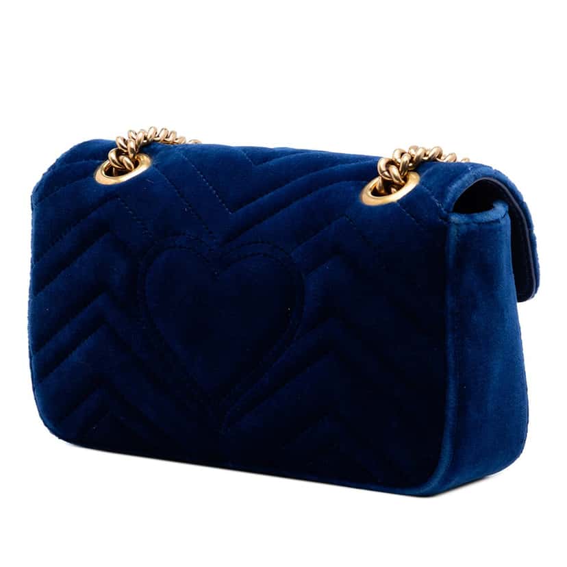 Gucci Small GG Marmont Matelasse Velvet Shoulder Bag Blue Very good condition - Back View