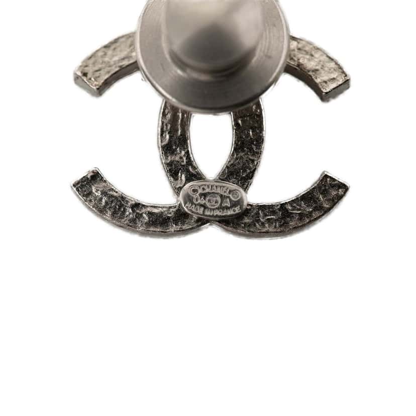 Chanel CC Brass and Strass Pin Brooch Silver Metal Very good condition - Inside View