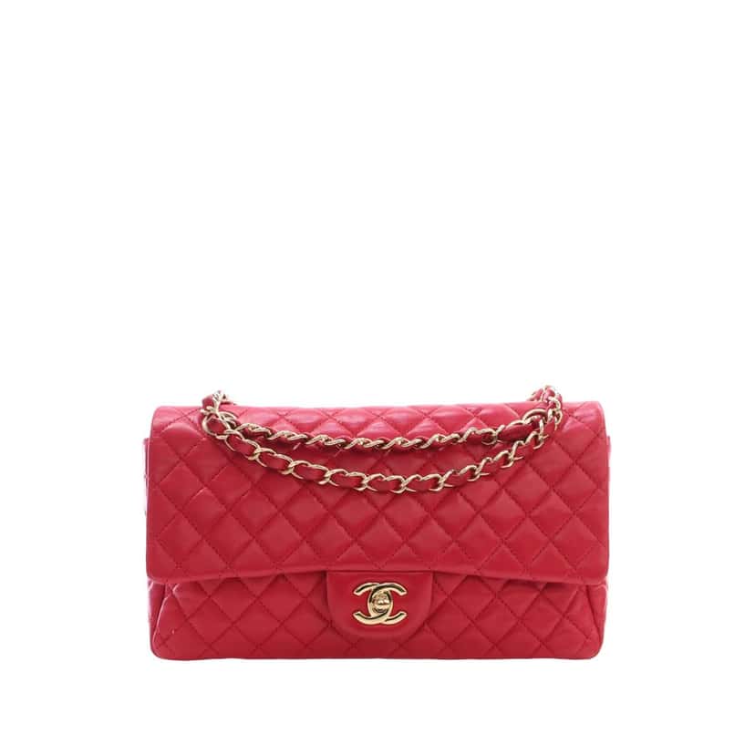 Chanel Medium Classic Lambskin Single Flap Pink Leather Very good condition - Front View