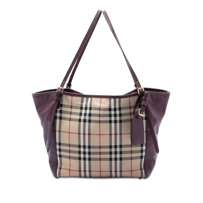 Burberry Small Haymarket Check Canvas and Leather Canterbury Tote Beige Very good condition - Front View