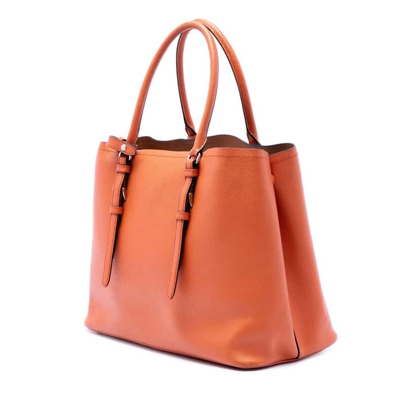 Prada Medium Saffiano Cuir Double Handle Satchel Orange Leather Good condition - Back View